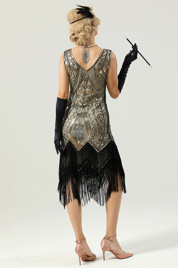 Marfim Lantejoulas Franja Flapper Vestido